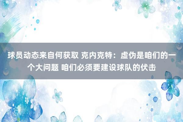 球员动态来自何获取 克内克特：虚伪是咱们的一个大问题 咱们必须要建设球队的伏击