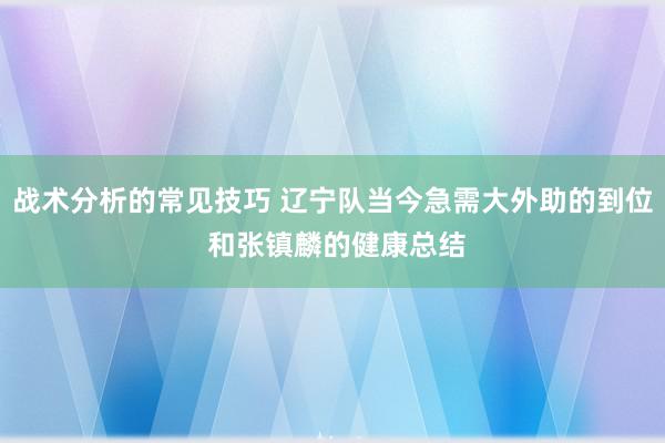 战术分析的常见技巧 辽宁队当今急需大外助的到位 和张镇麟的健康总结