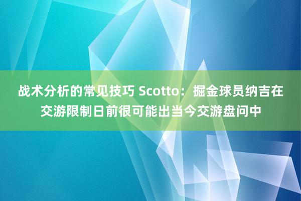 战术分析的常见技巧 Scotto：掘金球员纳吉在交游限制日前很可能出当今交游盘问中